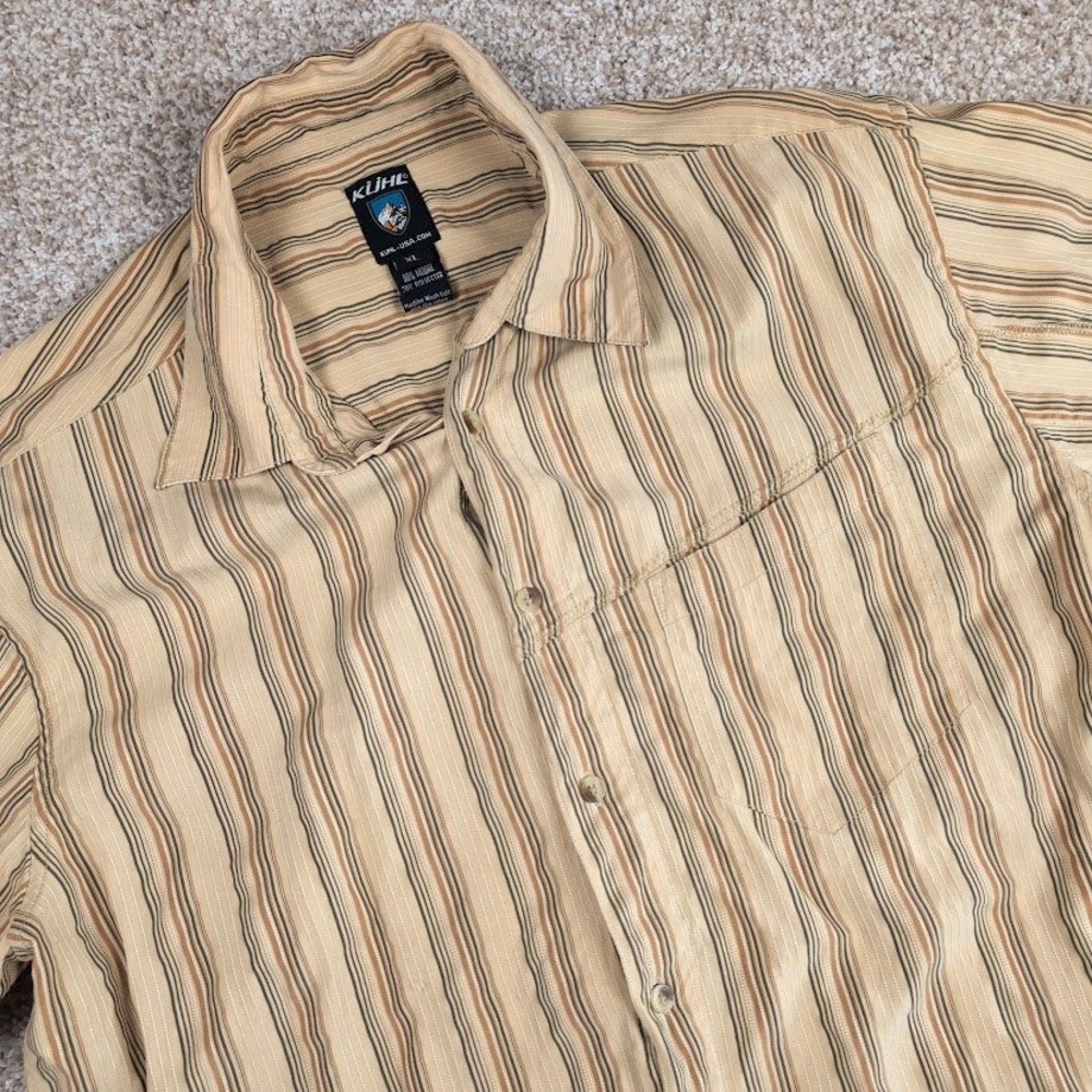 Kuhl Mens XL Short Sleeve Button Up Striped Camp Shirt Outdoor Casual Modal